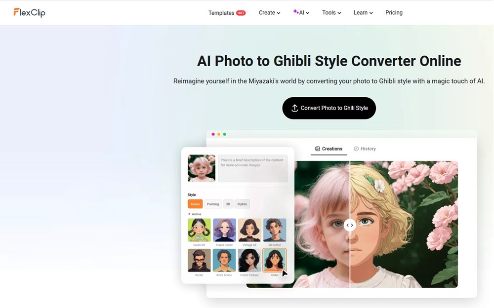 FlexClip Photo to Ghibli Style Converter