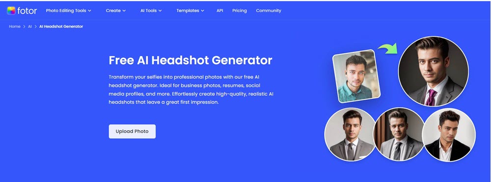 Fotor Free AI Headshot Generator