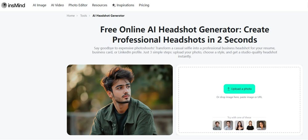 insMind Online AI Headshot Generator