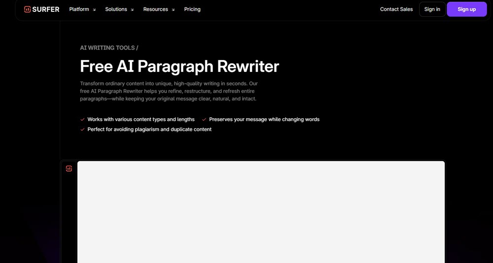 SurferSEO Free AI Paragraph Rewriter