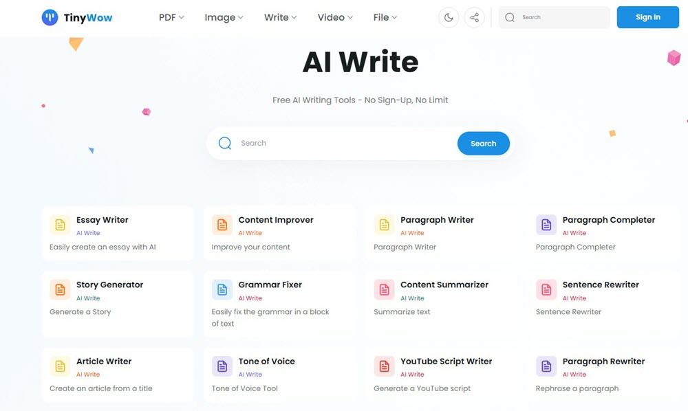 TinyWow AI Writing Tools